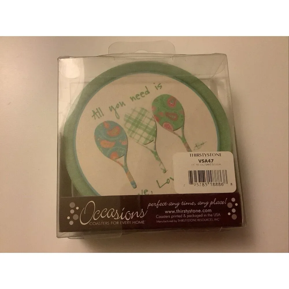 Thirstystone Coasters Set Of 4 Tennis Rackets All You Need Is Love New Old Stock